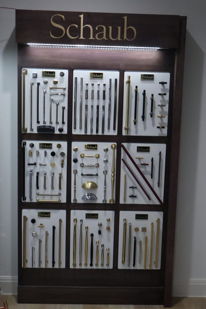 Schaub cabinet hardware on display in the CB Hardware showroom