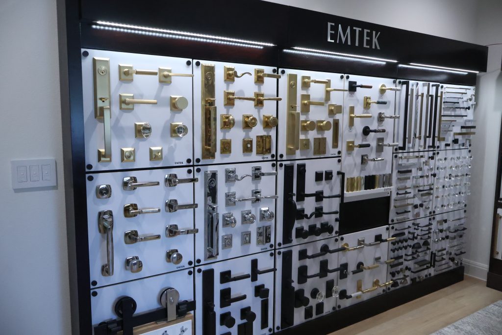 Emtek door hardware on display in the CB Hardware showroom