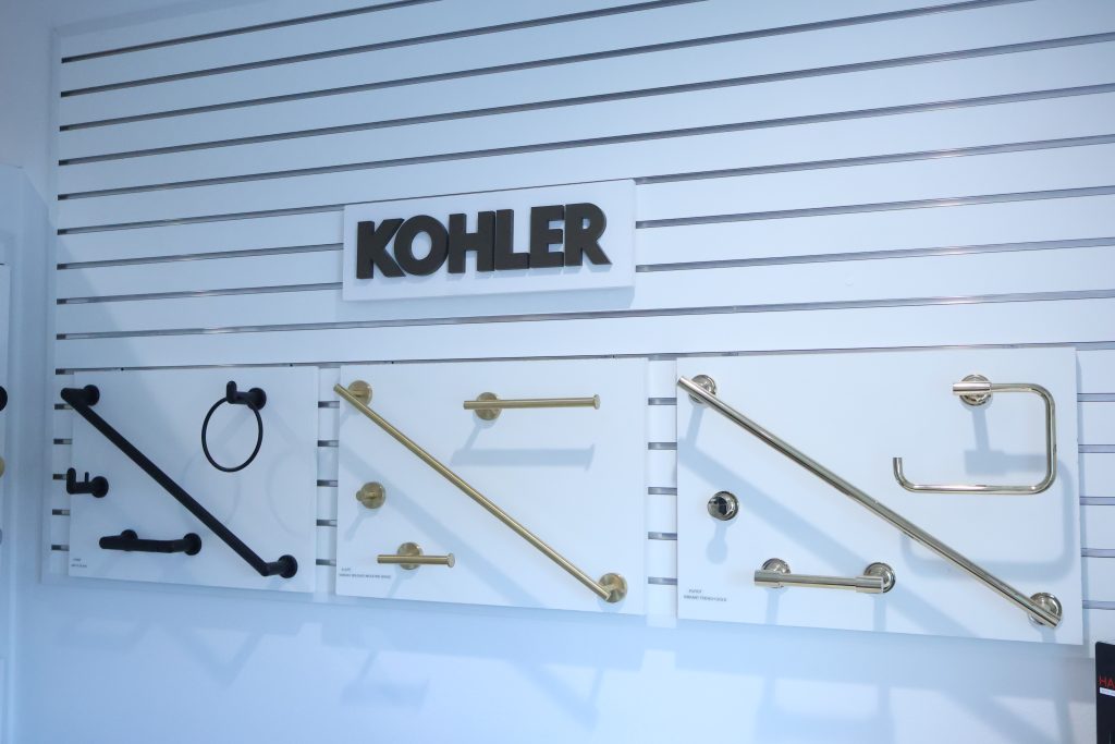 Kohler bath accessories on display in the CB Hardware showroom