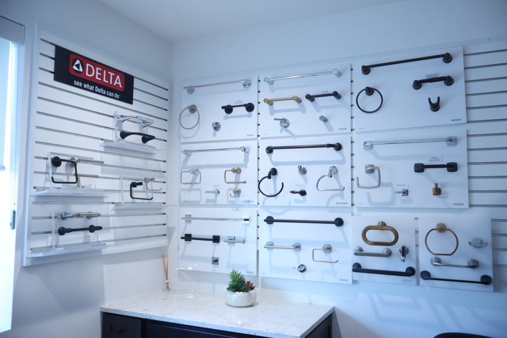 Towel bars, rings and hooks on display in the CB Hardware showroom
