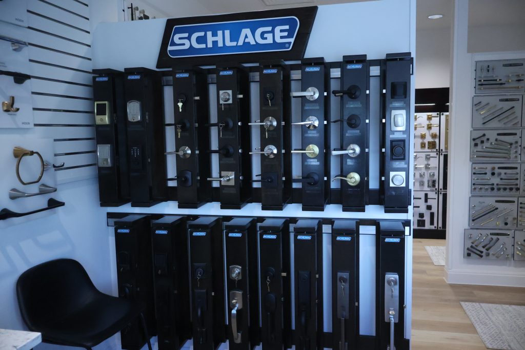 Schlage door hardware on display in the CB Hardware showroom